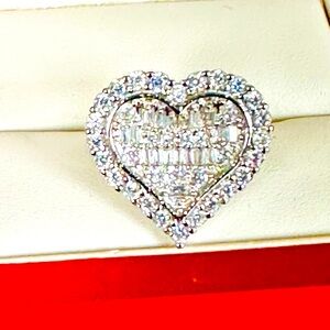 White Baguette Cut Zirconia Sterling Heart Design Promise Rings